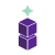 Iriphaos - Une pile de 2 cubes violets en illusion 3D avec un carrée lumineux vert au dessus.